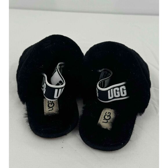 UGG Black Open‎ Toe Faux Fur Slippers Kids Size US 8 - Picture 3 of 5
